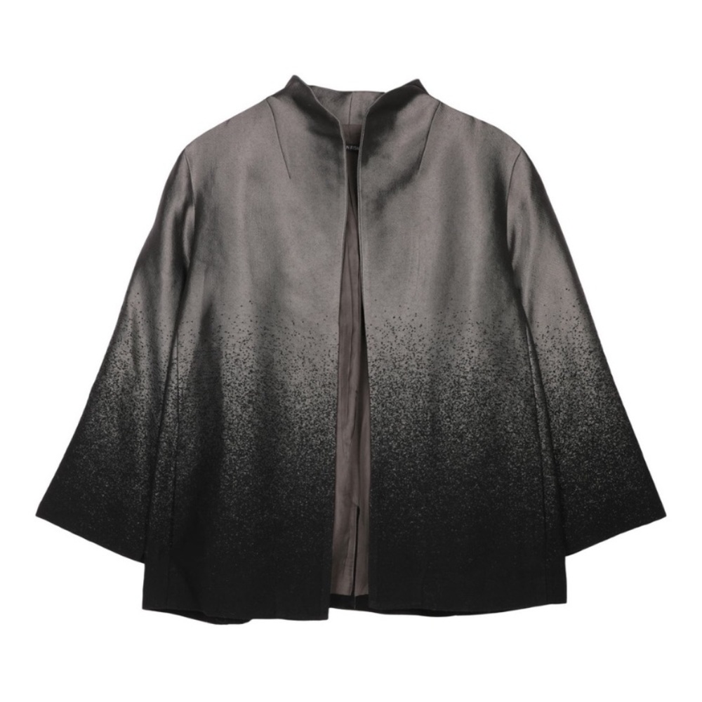 Eileen Fisher Wool and Silk Shimmering Phantom Boucle Funnel Neck Jacket xs
